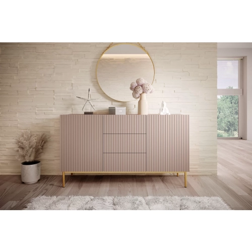 Komoda Nicole 150 cm z szufladami i półkami - antyczny róż / złote nóżki - Limitowana oferta